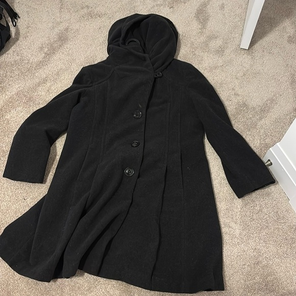 Laura Petite grey hooded Wool blend Elegant coat Sz 14 - Picture 13 of 14